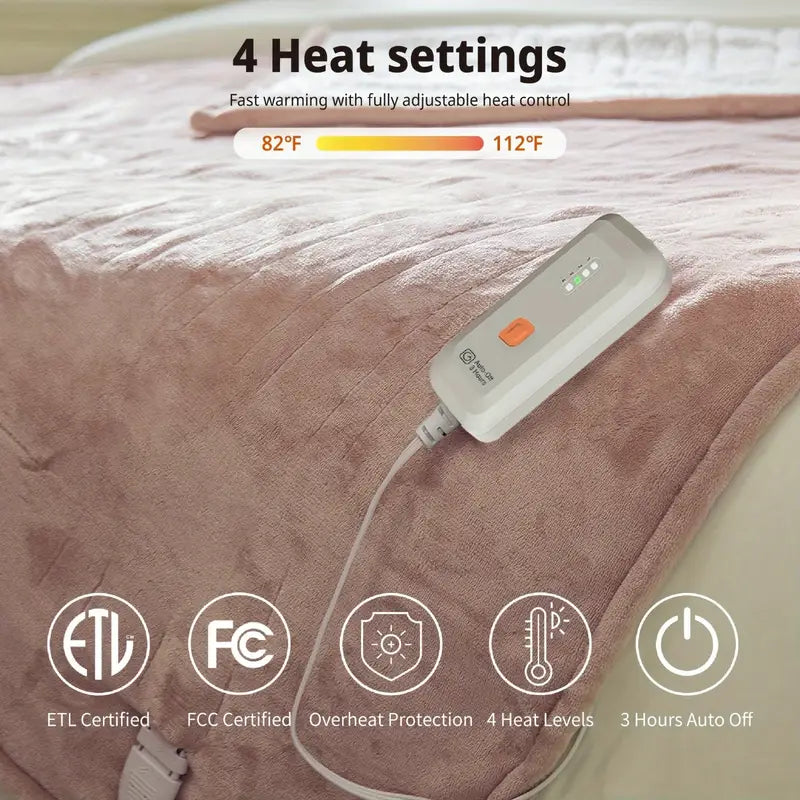 Heated Blanket Shawl – Soft Plush 50"x60" with 4 Heat Settings